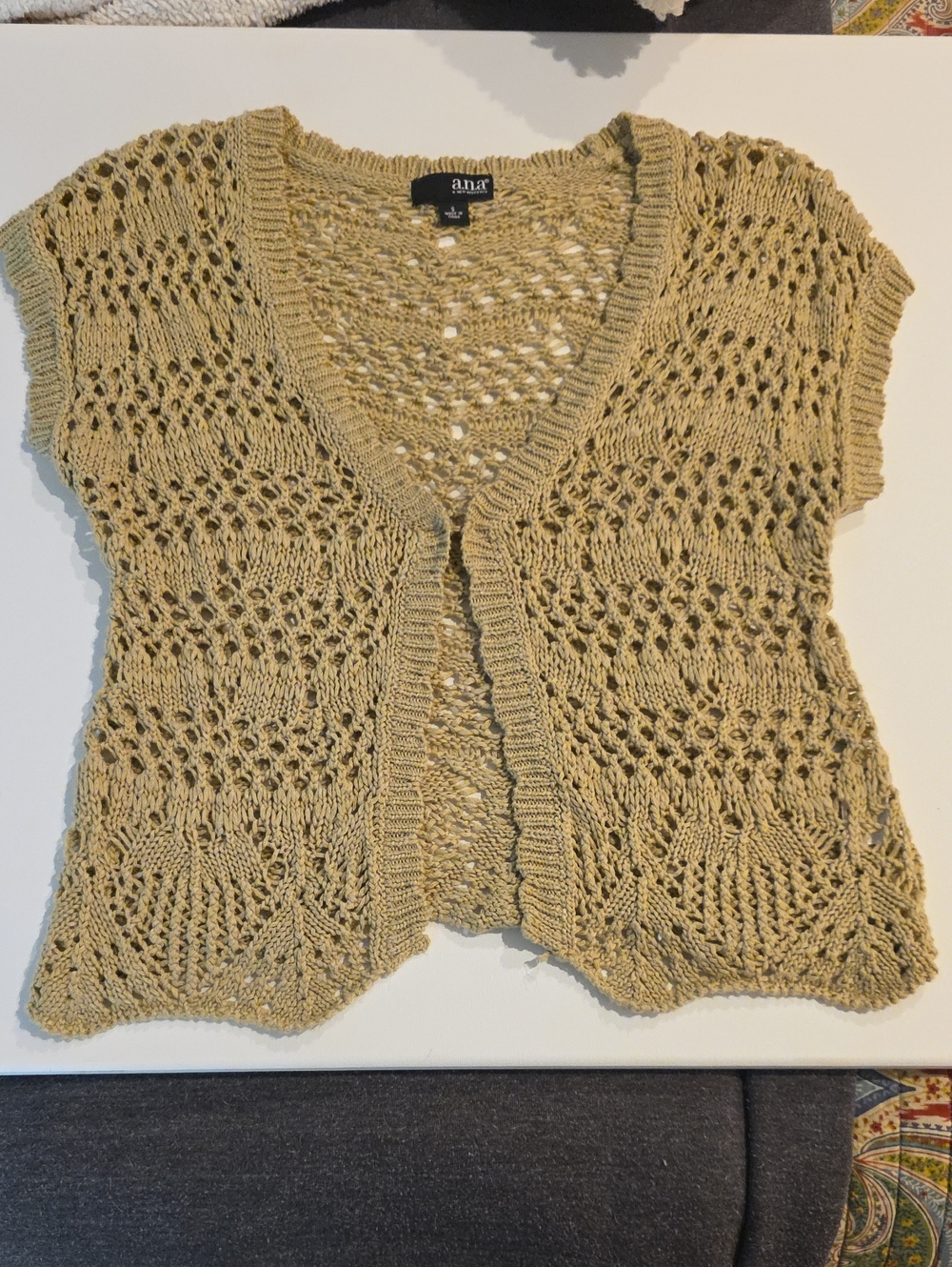 a.n.a Tan Open-Weave Short Sleeve Cardigan Size Small Y2k Knit Grandmacore